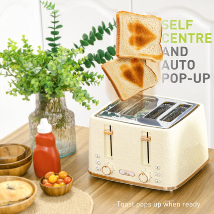 2 Piece Kitchen Appliance Set Kettle 1.7L and 4-Slice Toaster Honeycomb Design - Beige
