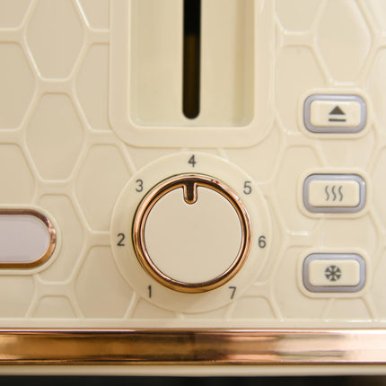 2 Piece Kitchen Appliance Set Kettle 1.7L and 4-Slice Toaster Honeycomb Design - Beige