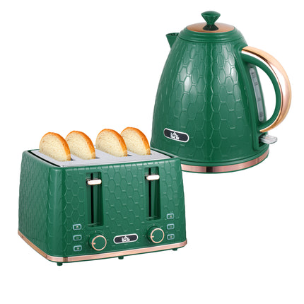 2 Piece 1.7L Kettle and 4-Slice Toaster Set with 7 Browning Levels - Green