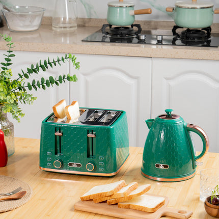 2 Piece 1.7L Kettle and 4-Slice Toaster Set with 7 Browning Levels - Green