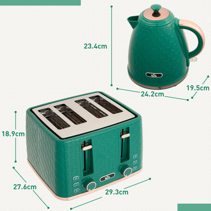 2 Piece 1.7L Kettle and 4-Slice Toaster Set with 7 Browning Levels - Green