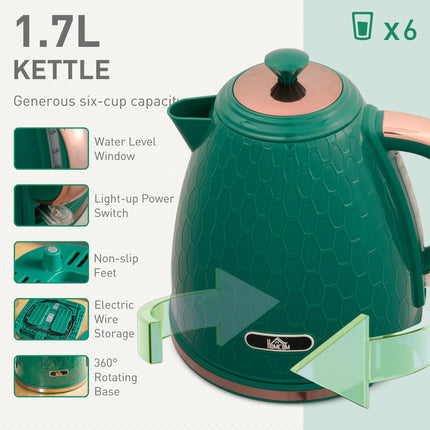 2 Piece 1.7L Kettle and 4-Slice Toaster Set with 7 Browning Levels - Green