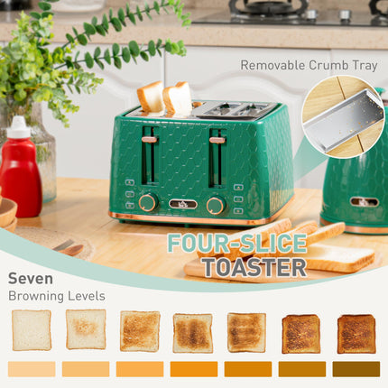 2 Piece 1.7L Kettle and 4-Slice Toaster Set with 7 Browning Levels - Green