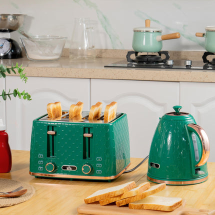 2 Piece 1.7L Kettle and 4-Slice Toaster Set with 7 Browning Levels - Green