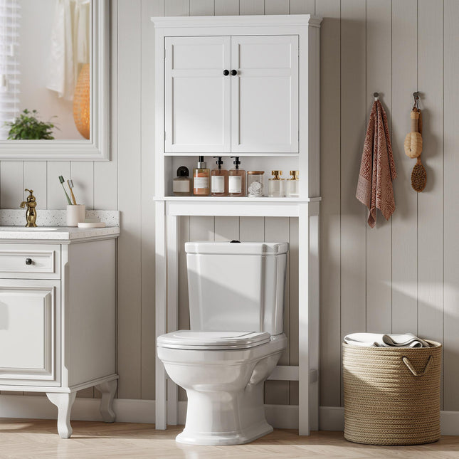 Over-Toilet and Appliance Storage Cabinet with Adjustable Shelves - White
