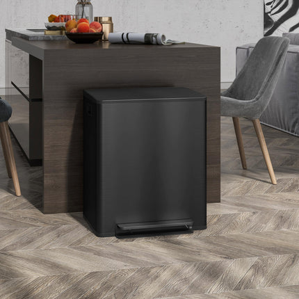 50L Dual Compartment Stainless Steel Bin, with Deodoriser Holders - Black