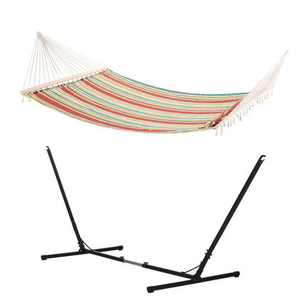 Outdoor Garden Hammock with Stand, Double Cotton Hammock with Adjustable Steel F