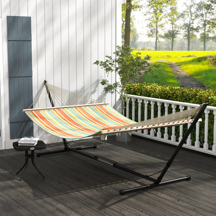 Outdoor Garden Hammock with Stand, Double Cotton Hammock with Adjustable Steel F