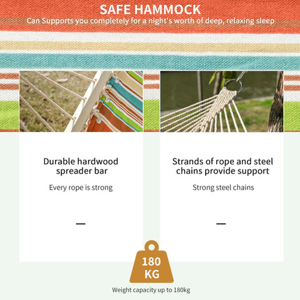 Outdoor Garden Hammock with Stand, Double Cotton Hammock with Adjustable Steel F