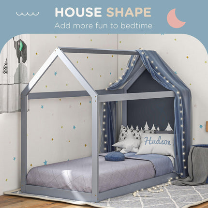 Single House-Shaped Pine Wood Bed Frame for 90 x 190 cm Mattress - Grey