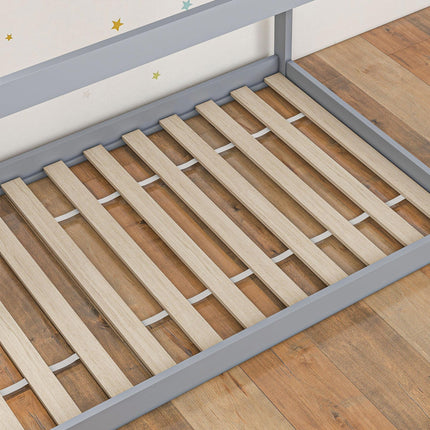 Single House-Shaped Pine Wood Bed Frame for 90 x 190 cm Mattress - Grey