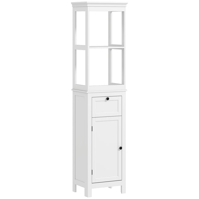 Tall Slim Bathroom Storage Cabinet with Soft Close Door, Drawer & Adjustable Shelf - White
