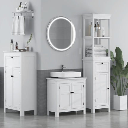 Tall Slim Bathroom Storage Cabinet with Soft Close Door, Drawer & Adjustable Shelf - White