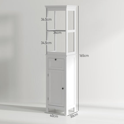 Tall Slim Bathroom Storage Cabinet with Soft Close Door, Drawer & Adjustable Shelf - White