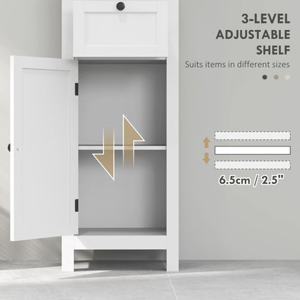Tall Slim Bathroom Storage Cabinet with Soft Close Door, Drawer & Adjustable Shelf - White