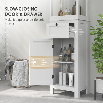 Tall Slim Bathroom Storage Cabinet with Soft Close Door, Drawer & Adjustable Shelf - White