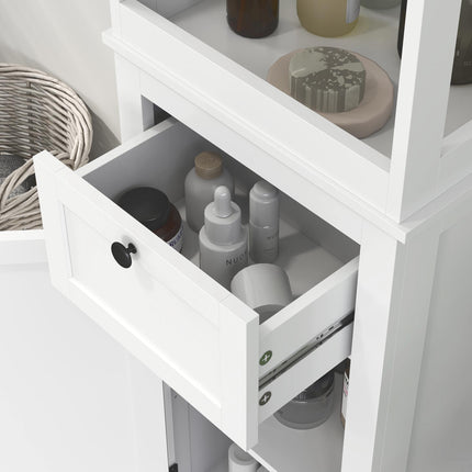 Tall Slim Bathroom Storage Cabinet with Soft Close Door, Drawer & Adjustable Shelf - White