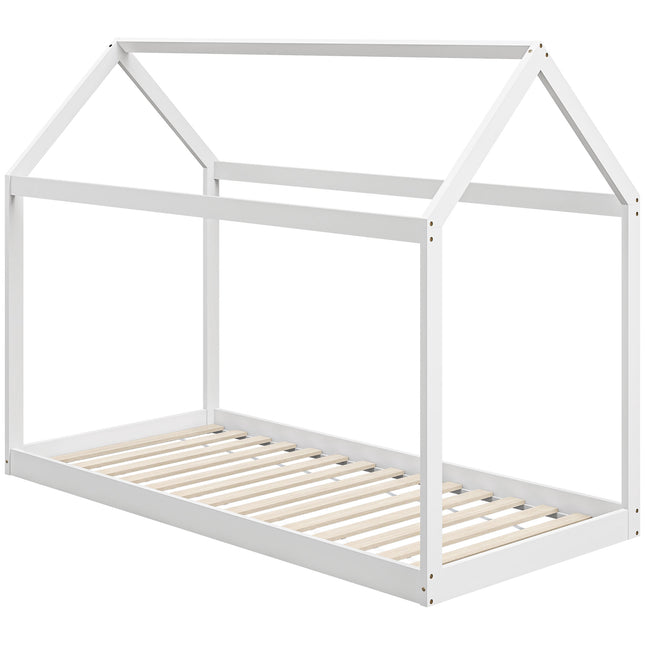 Single House-Shaped Wooden Bed Frame for 90 x 190 cm Mattress - White