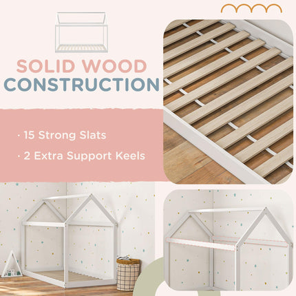 Single House-Shaped Wooden Bed Frame for 90 x 190 cm Mattress - White