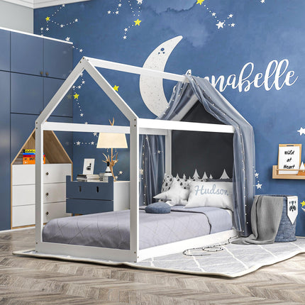 Single House-Shaped Wooden Bed Frame for 90 x 190 cm Mattress - White