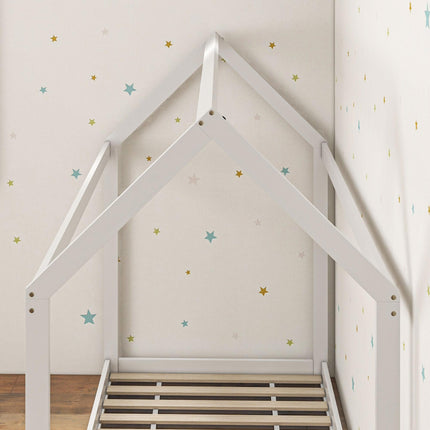 Single House-Shaped Wooden Bed Frame for 90 x 190 cm Mattress - White