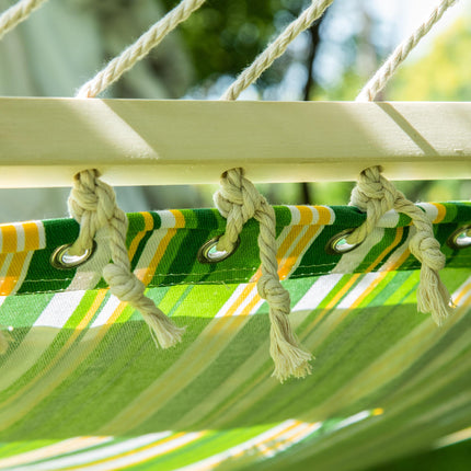Double Cotton Outdoor Garden Hammock with Adjustable Steel Stand and Pillow - Green Stripes