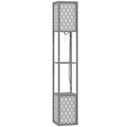 Modern Floor Lamp with Dual Light and Shelves, Pull Chain Switch - Light Grey