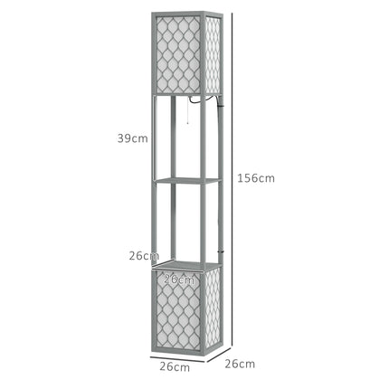 Modern Floor Lamp with Dual Light and Shelves, Pull Chain Switch - Light Grey