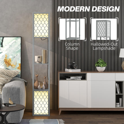Modern Floor Lamp with Dual Light and Shelves, Pull Chain Switch - Light Grey