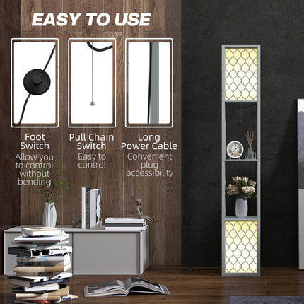 Modern Floor Lamp with Dual Light and Shelves, Pull Chain Switch - Light Grey
