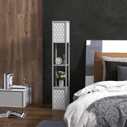 Modern Floor Lamp with Dual Light and Shelves, Pull Chain Switch - Light Grey