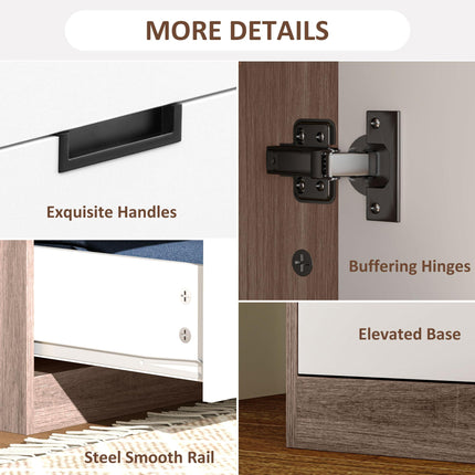 Two Door Two Drawer Wardrobe with Brown Accents - White/Brown