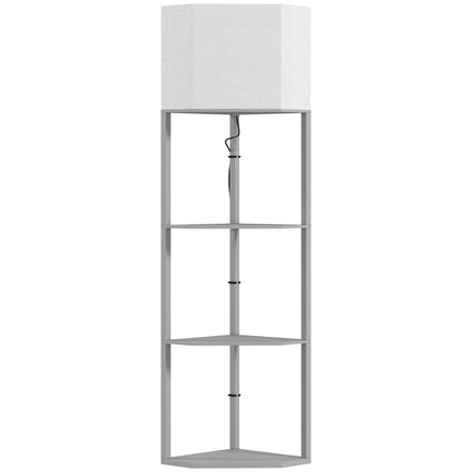 Corner Floor Lamp with Shelves and Pull Chain Switch for Living Room - Grey