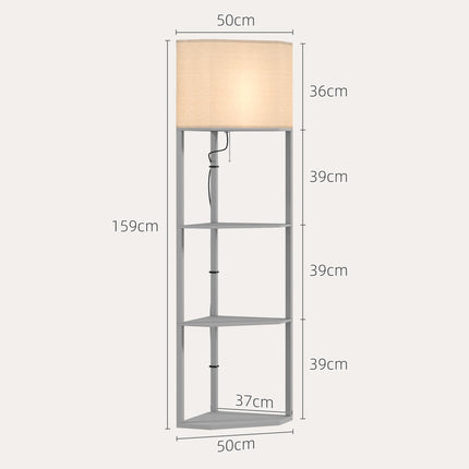 Corner Floor Lamp with Shelves and Pull Chain Switch for Living Room - Grey