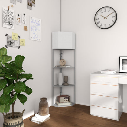 Corner Floor Lamp with Shelves and Pull Chain Switch for Living Room - Grey