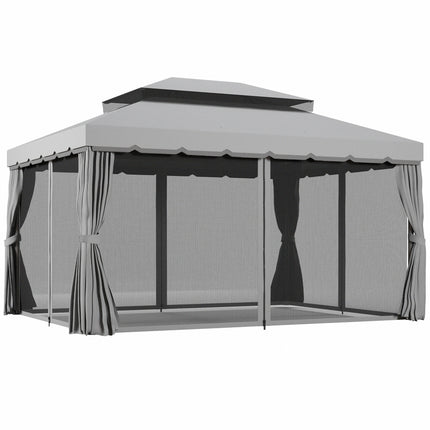 3 x 4m Aluminium Garden Gazebo with Nets and Curtains - Light Grey