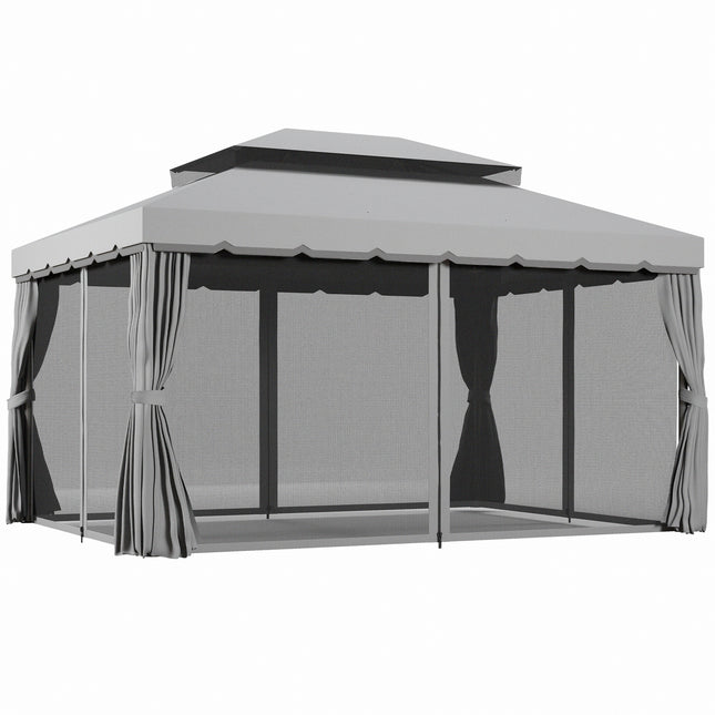 3 x 4m Aluminium Garden Gazebo with Nets and Curtains - Light Grey