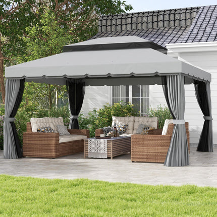 3 x 4m Aluminium Garden Gazebo with Nets and Curtains - Light Grey