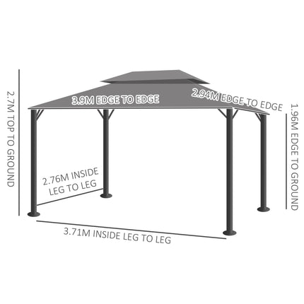 3 x 4m Aluminium Garden Gazebo with Nets and Curtains - Light Grey
