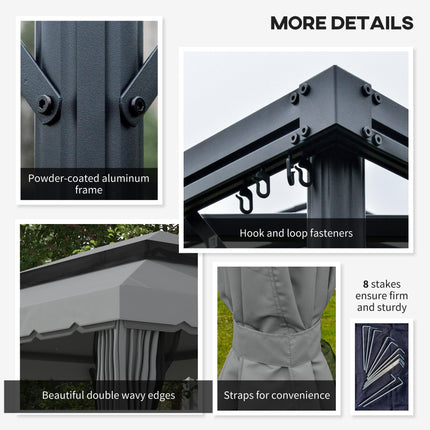 3 x 4m Aluminium Garden Gazebo with Nets and Curtains - Light Grey
