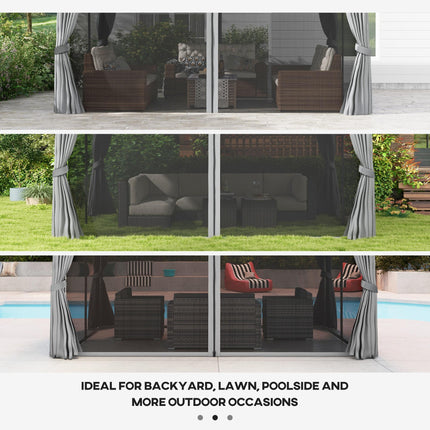 3 x 4m Aluminium Garden Gazebo with Nets and Curtains - Light Grey