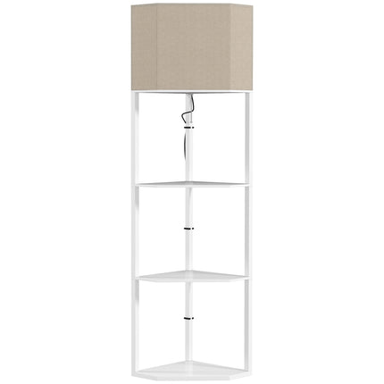 Three-Shelf Corner Floor Lamp with Storage Shelves - White