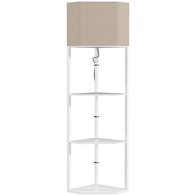 Three-Shelf Corner Floor Lamp with Storage Shelves - White