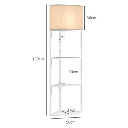 Three-Shelf Corner Floor Lamp with Storage Shelves - White