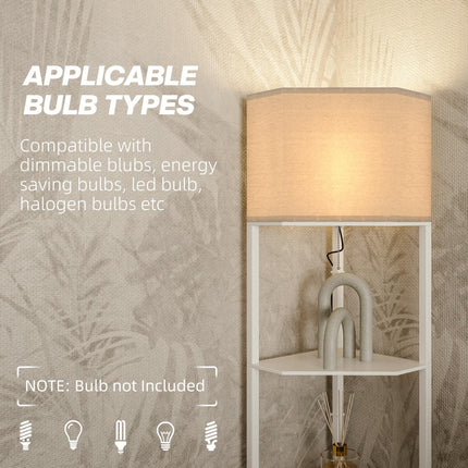 Three-Shelf Corner Floor Lamp with Storage Shelves - White