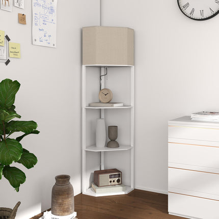 Three-Shelf Corner Floor Lamp with Storage Shelves - White