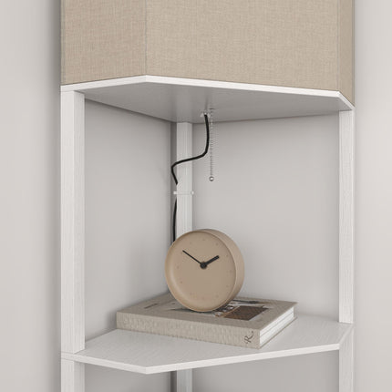 Three-Shelf Corner Floor Lamp with Storage Shelves - White