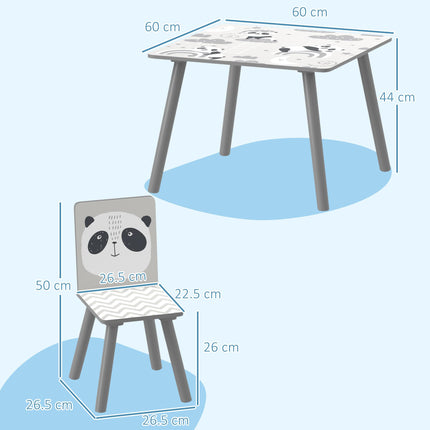 3 Piece Toddler Table and Chair Set for Kids 3-8 Years - Grey
