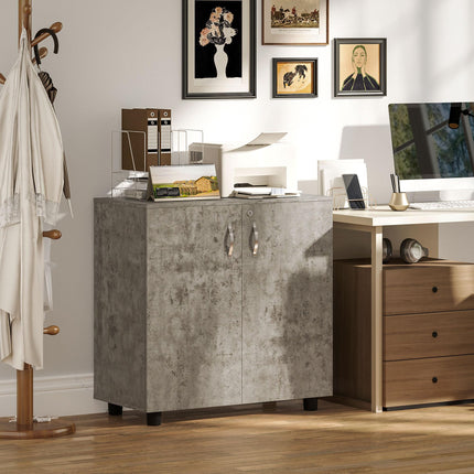 Two-Tier Locking Office Storage Cabinet with Keys - Grey