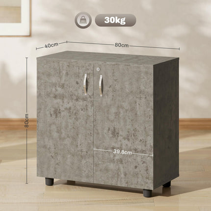 Two-Tier Locking Office Storage Cabinet with Keys - Grey